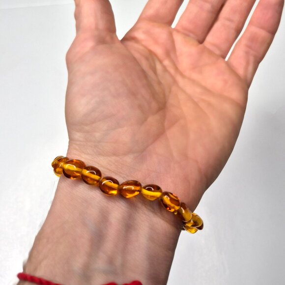 Genuine Baltic Amber Bead Bracelet • 100% Natural Polished Amber • 18cm Stretch - Picture 8 of 8